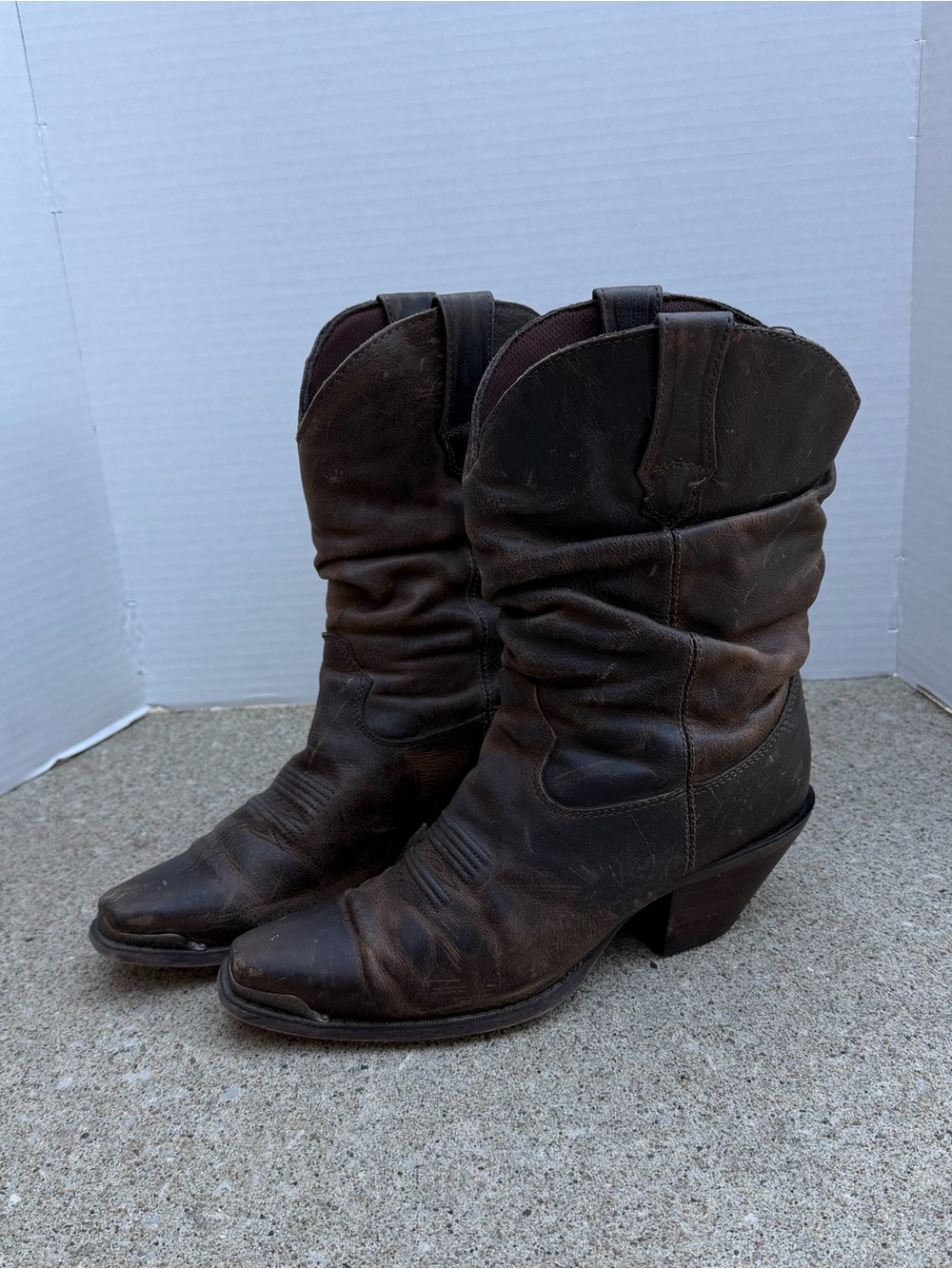 Women's sz 8 M Durango Crush Head West Cowboy Western Boots Brown Leather RD3494
